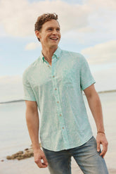 Beach Palms Linen Rayon Short Sleeve Sport Shirt Southern Tide On Sale