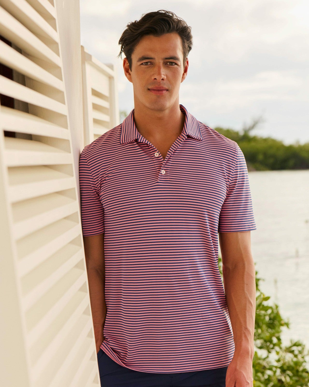 Oceanfront Stripe Pique Performance Polo Southern Tide Exclusive Deal