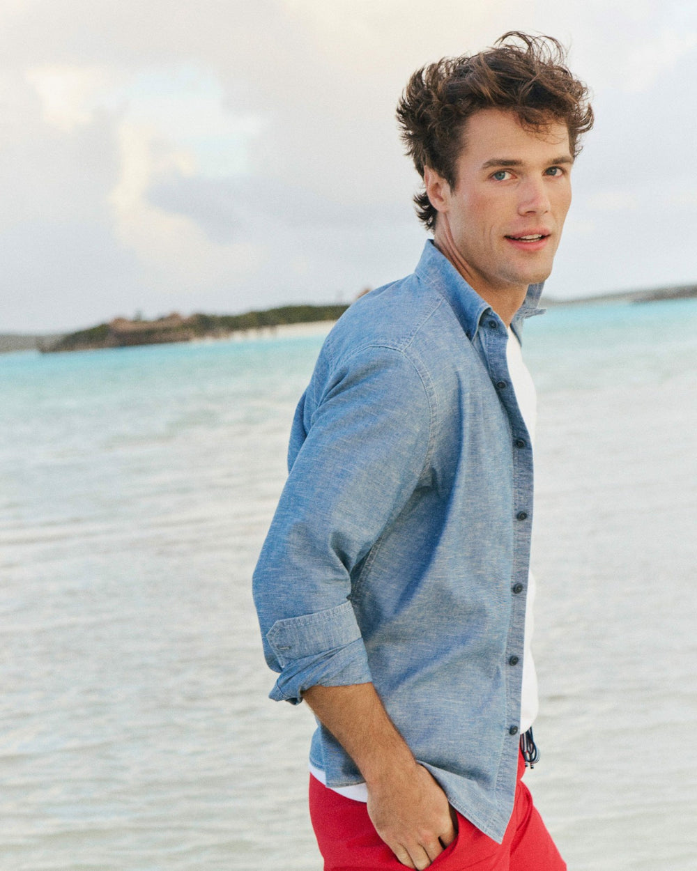 Sandy Beach Chambray Sport Shirt Southern Tide On Sale