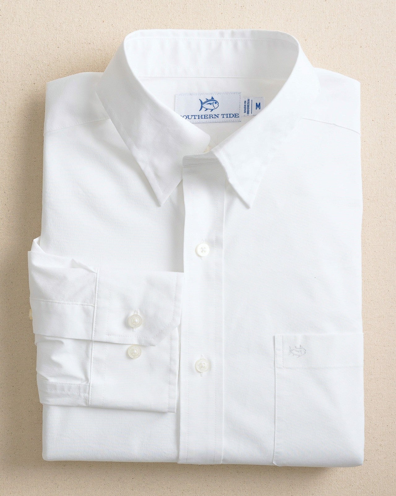 Charleston Overbrook Solid White Sport Shirt Southern Tide Discounted