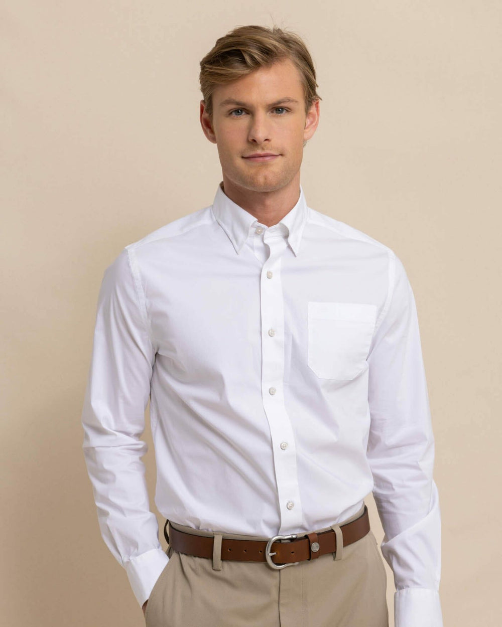Charleston Overbrook Solid White Sport Shirt Southern Tide Discounted