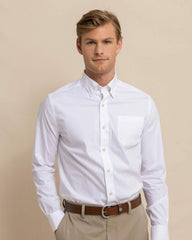 Charleston Overbrook Solid White Sport Shirt Southern Tide Discounted