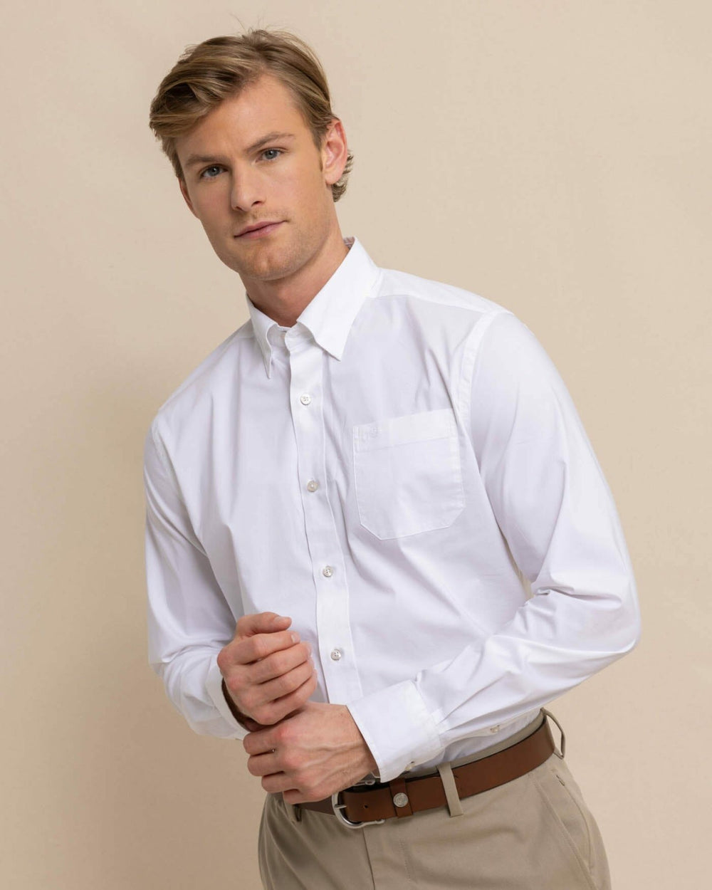 Charleston Overbrook Solid White Sport Shirt Southern Tide Discounted