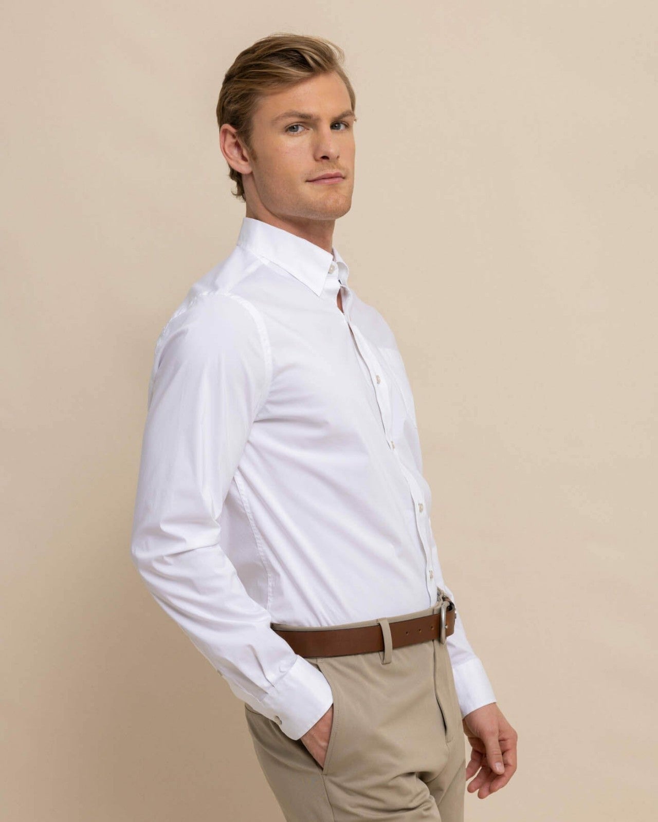 Charleston Overbrook Solid White Sport Shirt Southern Tide Discounted
