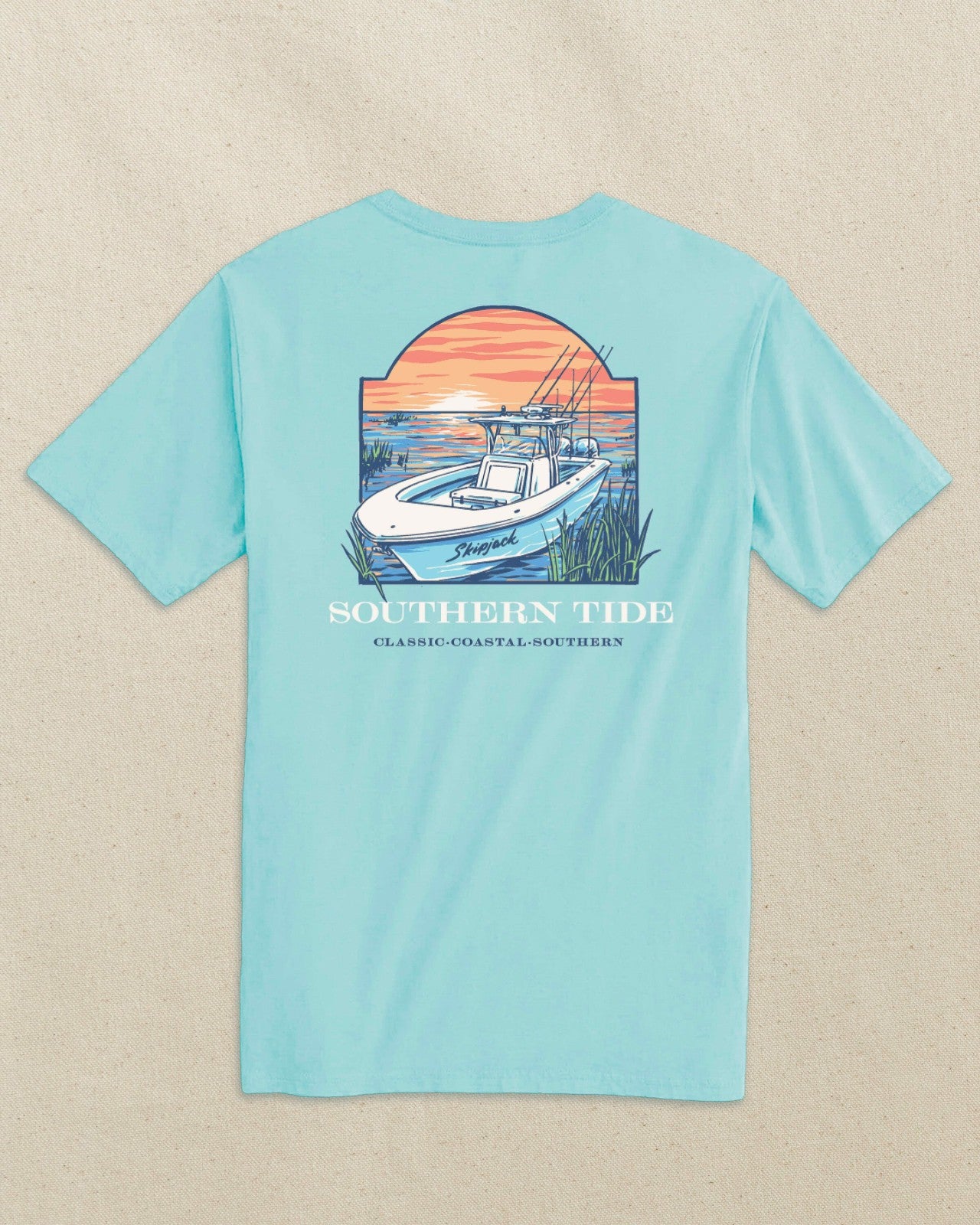Sunset Skipjack Boat Short Sleeve T-Shirt Southern Tide On Sale