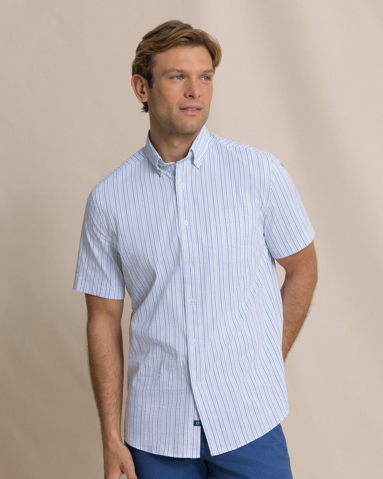 Marina Seersucker Short Sleeve Sport Shirt Southern Tide Exclusive Deal