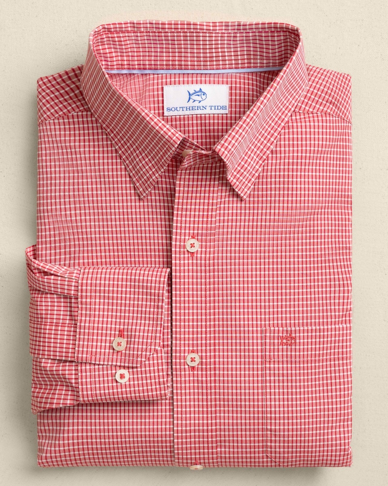 Crofton Plaid Charleston Sport Shirt - Red Southern Tide Sale
