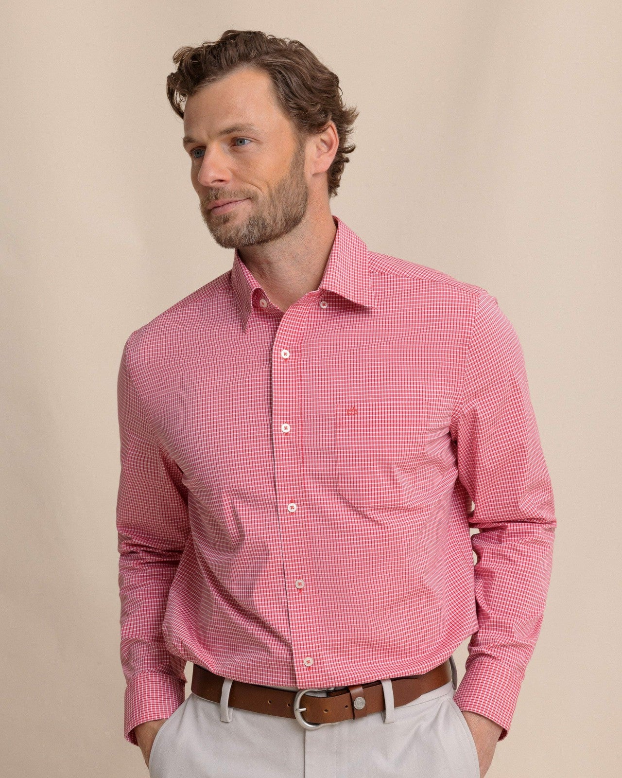 Crofton Plaid Charleston Sport Shirt - Red Southern Tide Sale