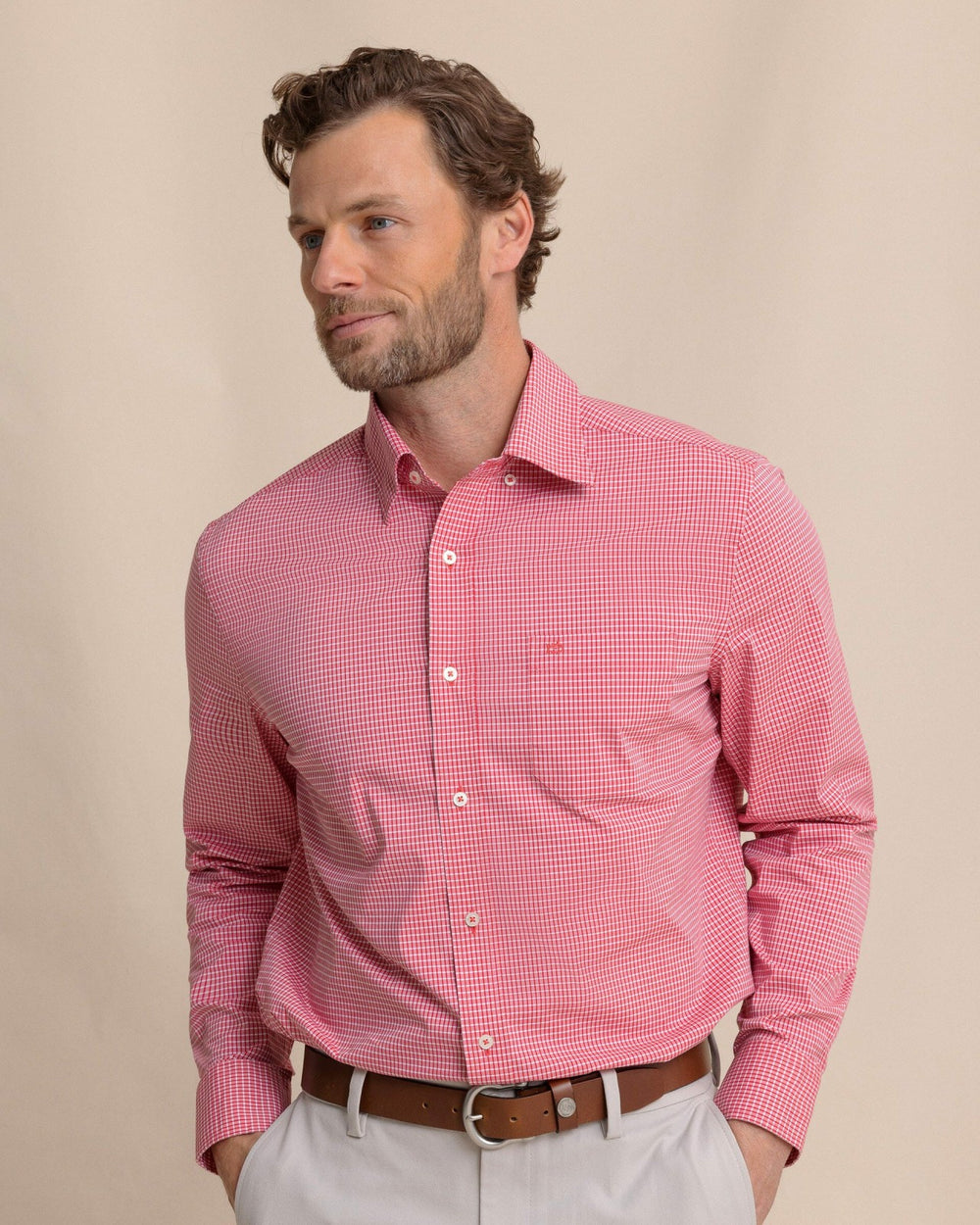 Crofton Plaid Charleston Sport Shirt - Red Southern Tide Sale