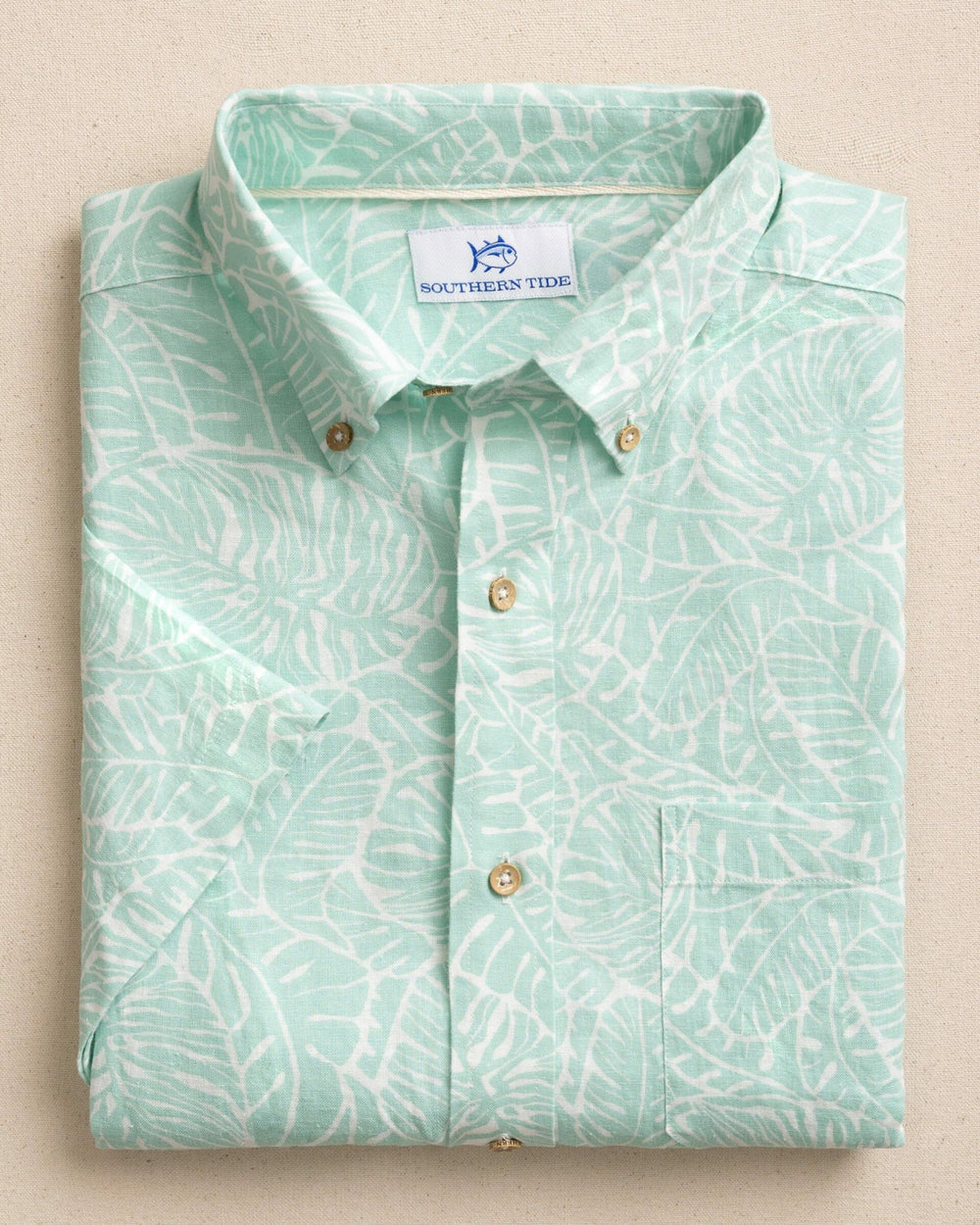 Beach Palms Linen Rayon Short Sleeve Sport Shirt Southern Tide On Sale