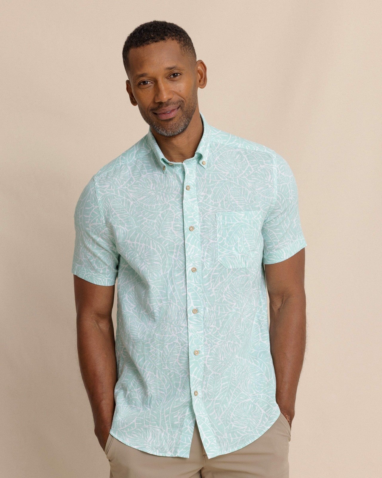 Beach Palms Linen Rayon Short Sleeve Sport Shirt Southern Tide On Sale