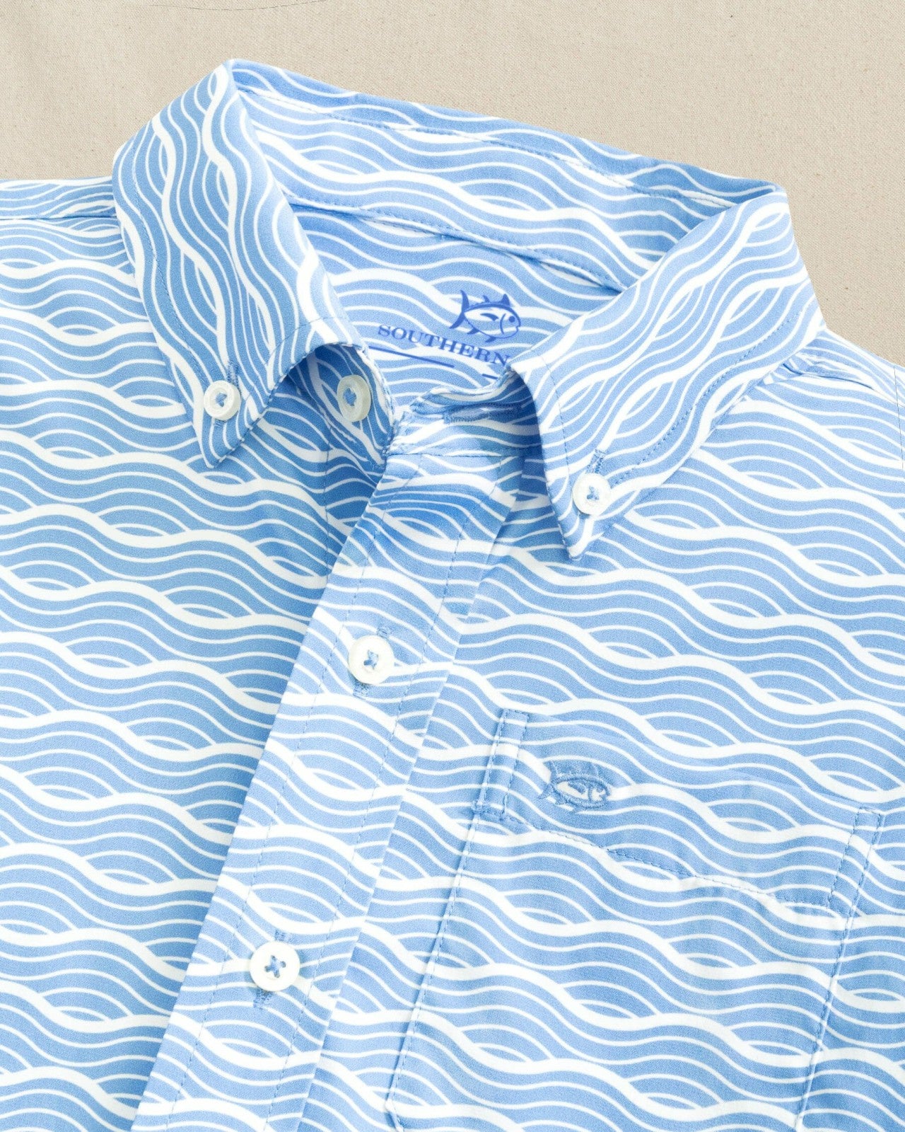 Boys Waves Coastal Breeze® Short Sleeve Sport Shirt Southern Tide Bargain