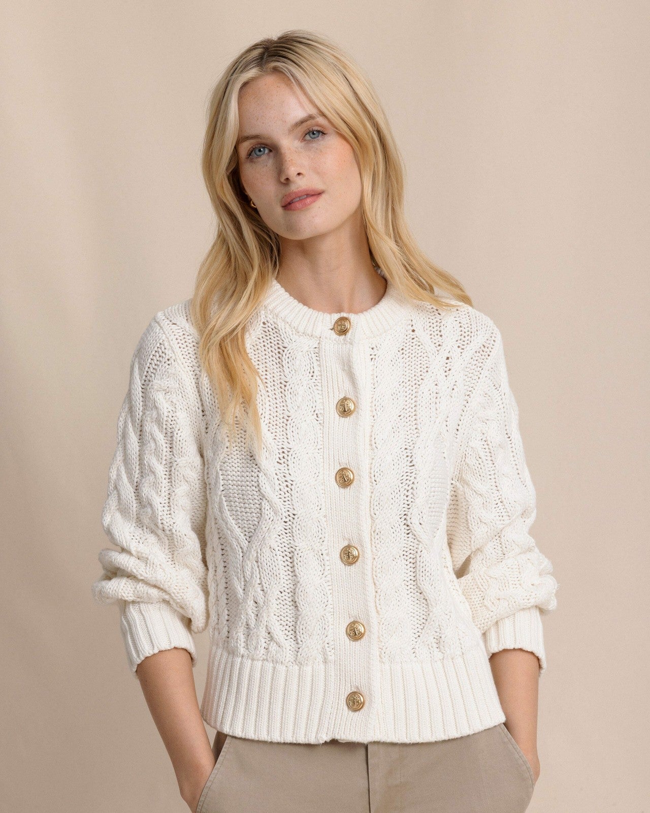 Clarke Cable Knit Cardigan - Sand White Southern Tide Special Offer