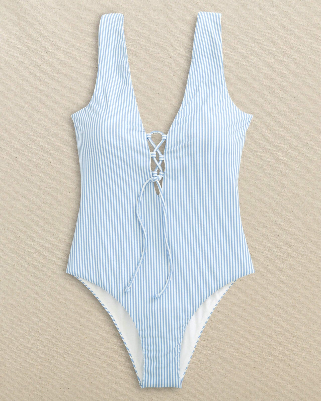 Seersucker Lace-Up One-Piece Swimsuit Southern Tide Savings
