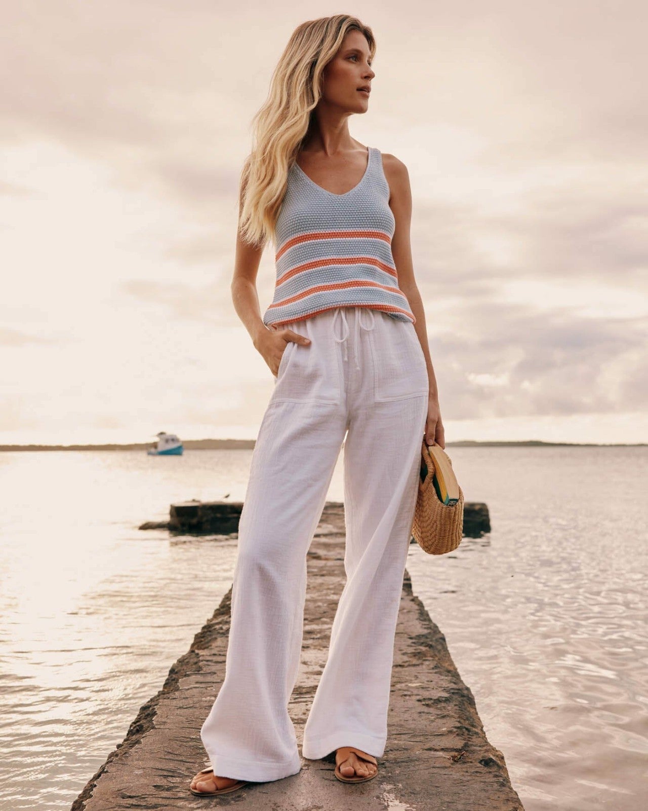 Laken Wide Leg Pant - Classic White Southern Tide Special Offer