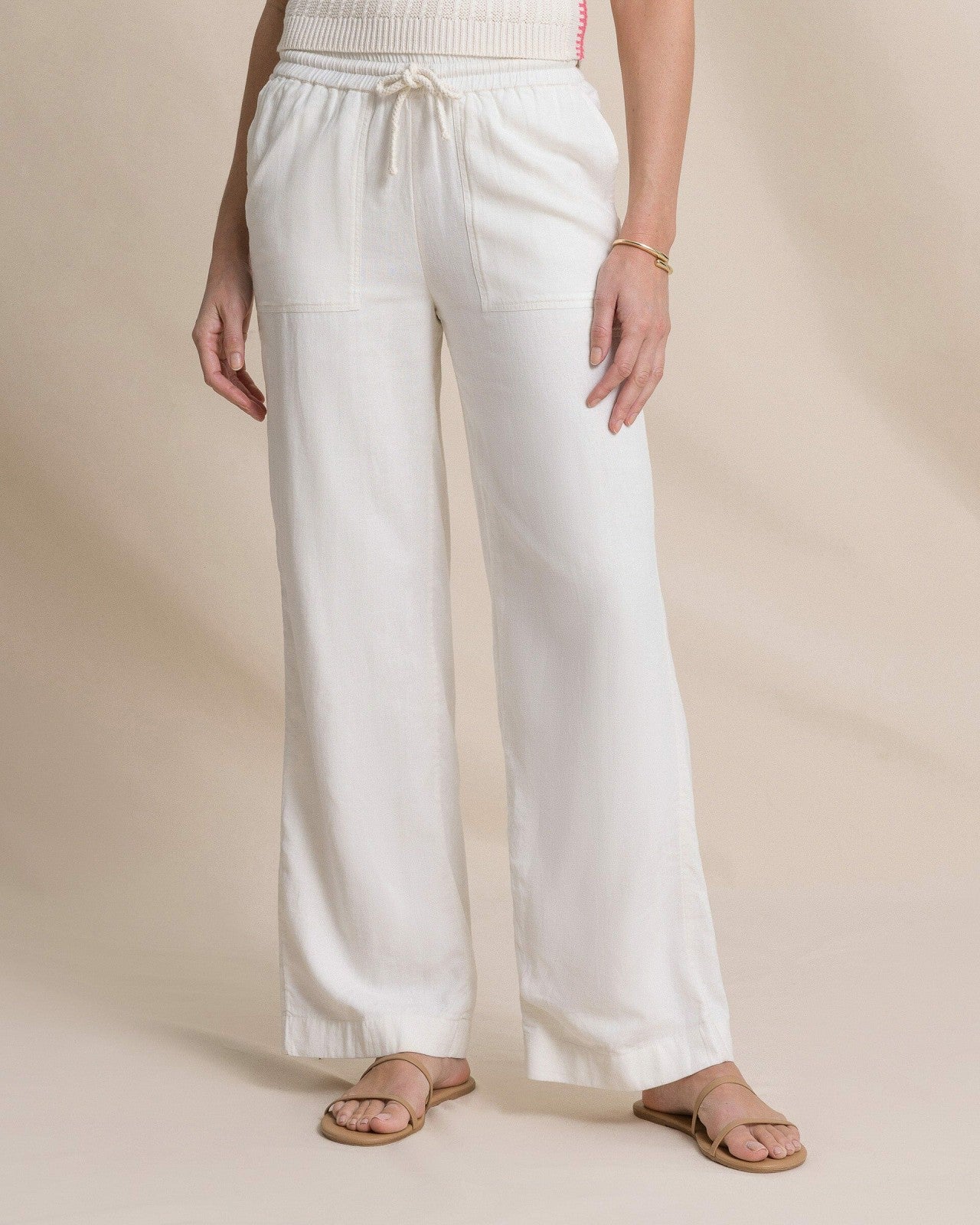 Laken Linen Wide Leg Pant - Sand White Southern Tide Bargain