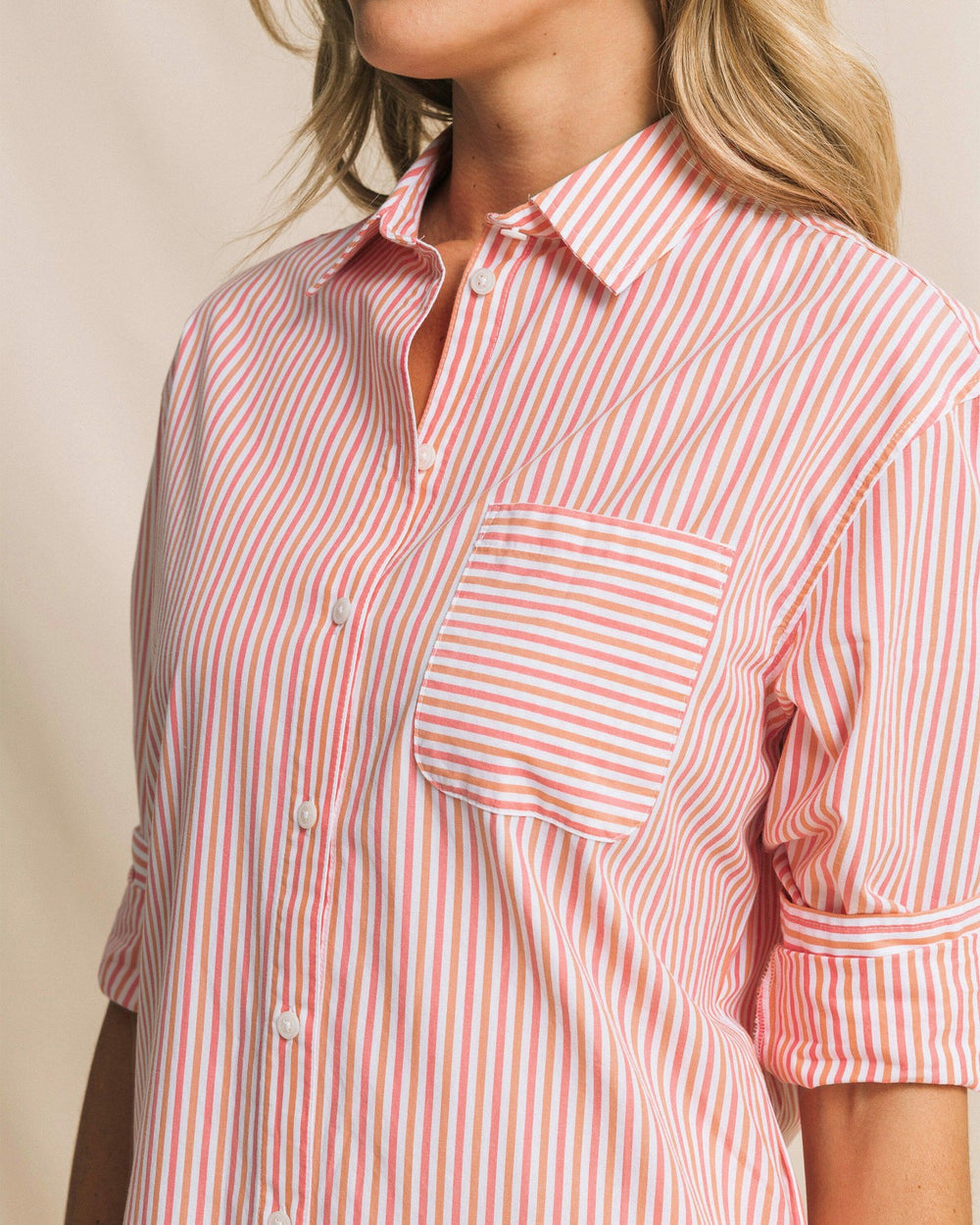 Cam Stripe Poplin Dress - Peaches N' Cream Southern Tide Bargain