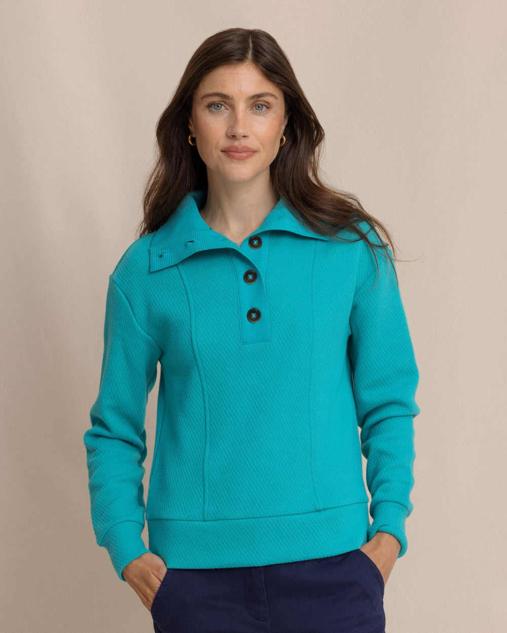 Tonya Button Mock Pullover - Teal Southern Tide Bargain