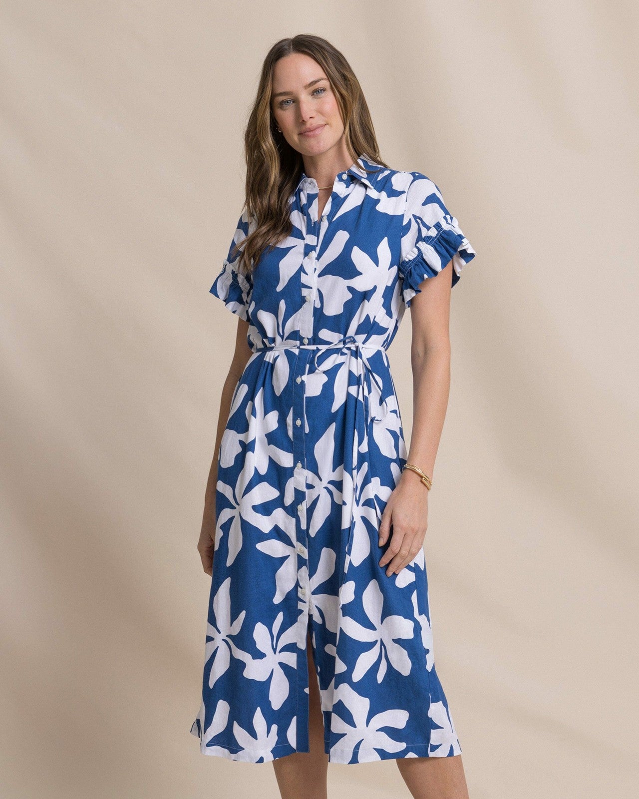 Tyra Printed Ruffle Sleeve Midi Dress Southern Tide Discount