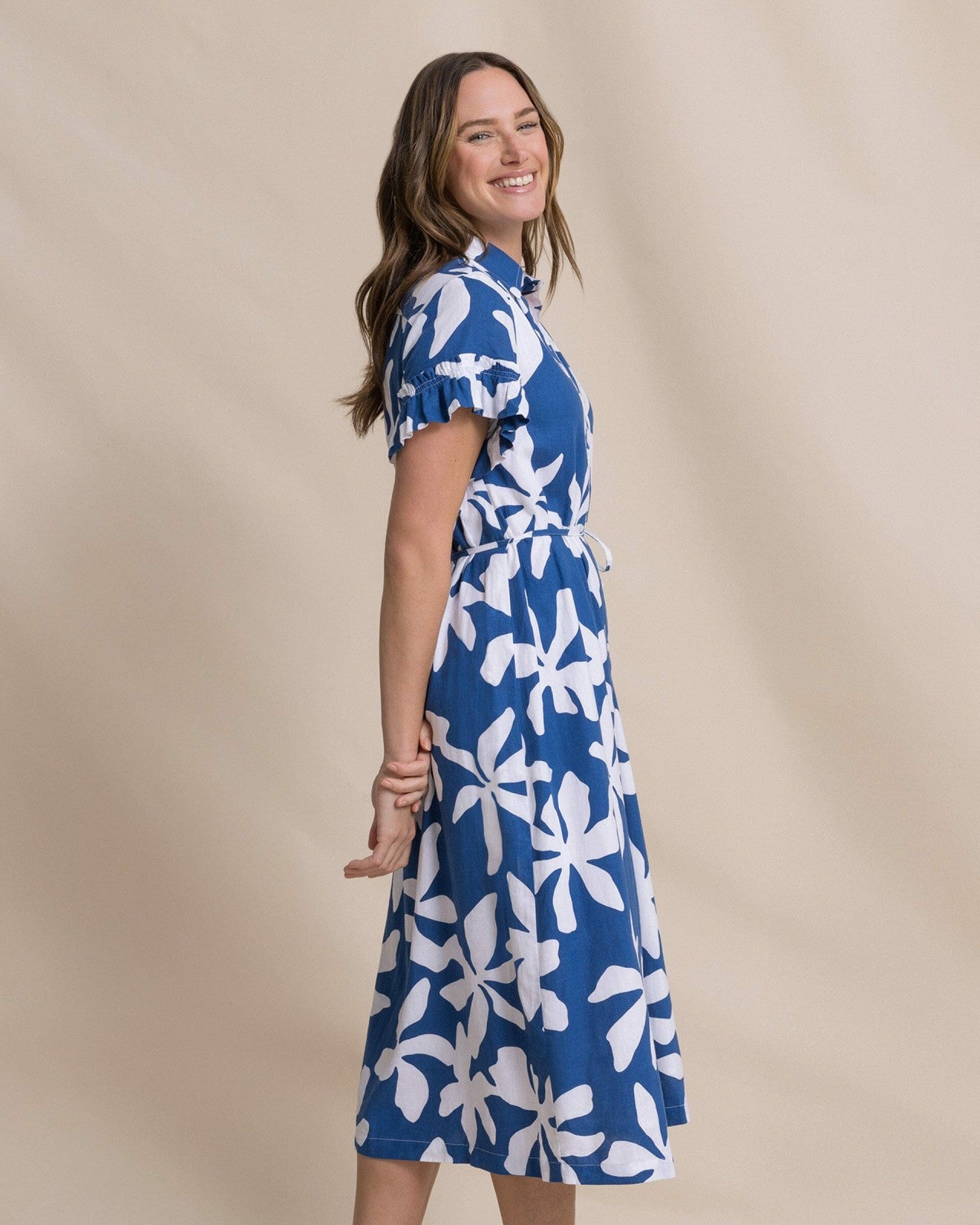 Tyra Printed Ruffle Sleeve Midi Dress Southern Tide Discount