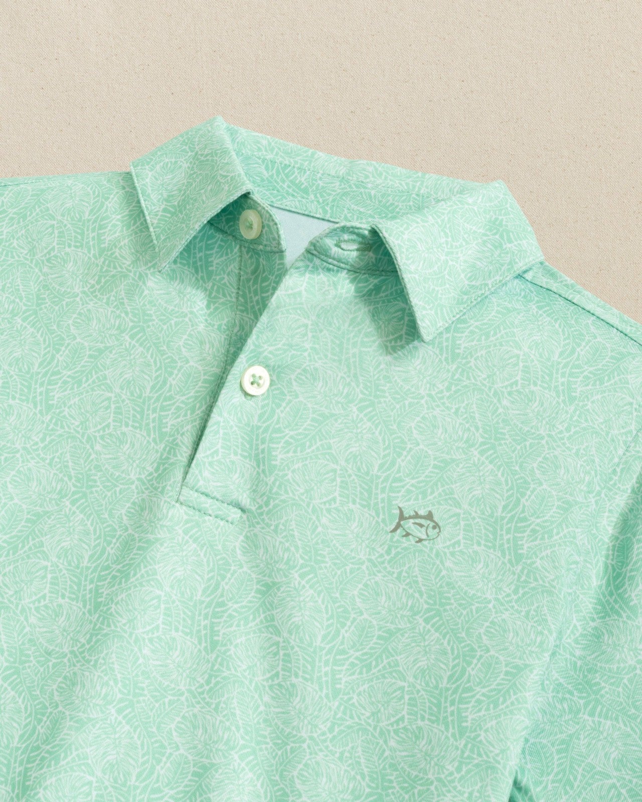 Boys Beach Palms Printed Performance Polo - Green Southern Tide Discounted