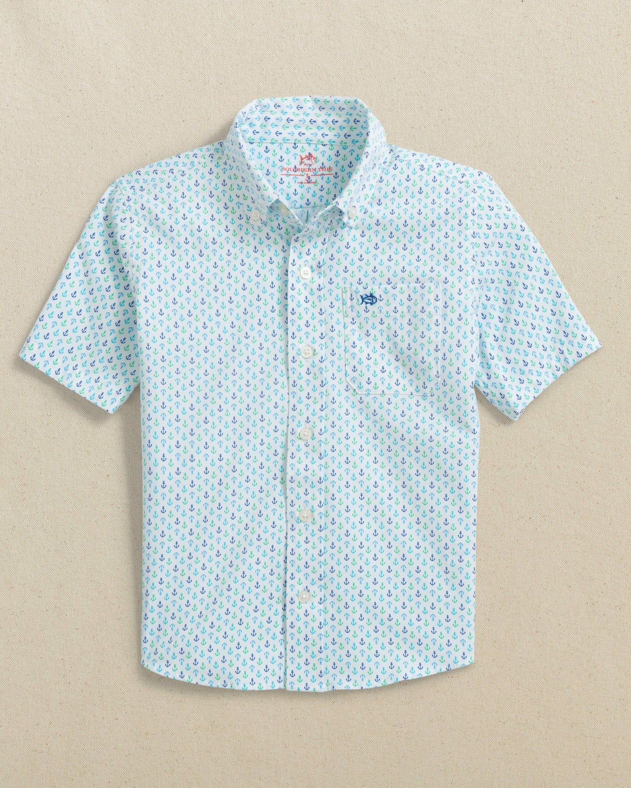 Boys Anchors Away Short Sleeve Sport Shirt Southern Tide Savings
