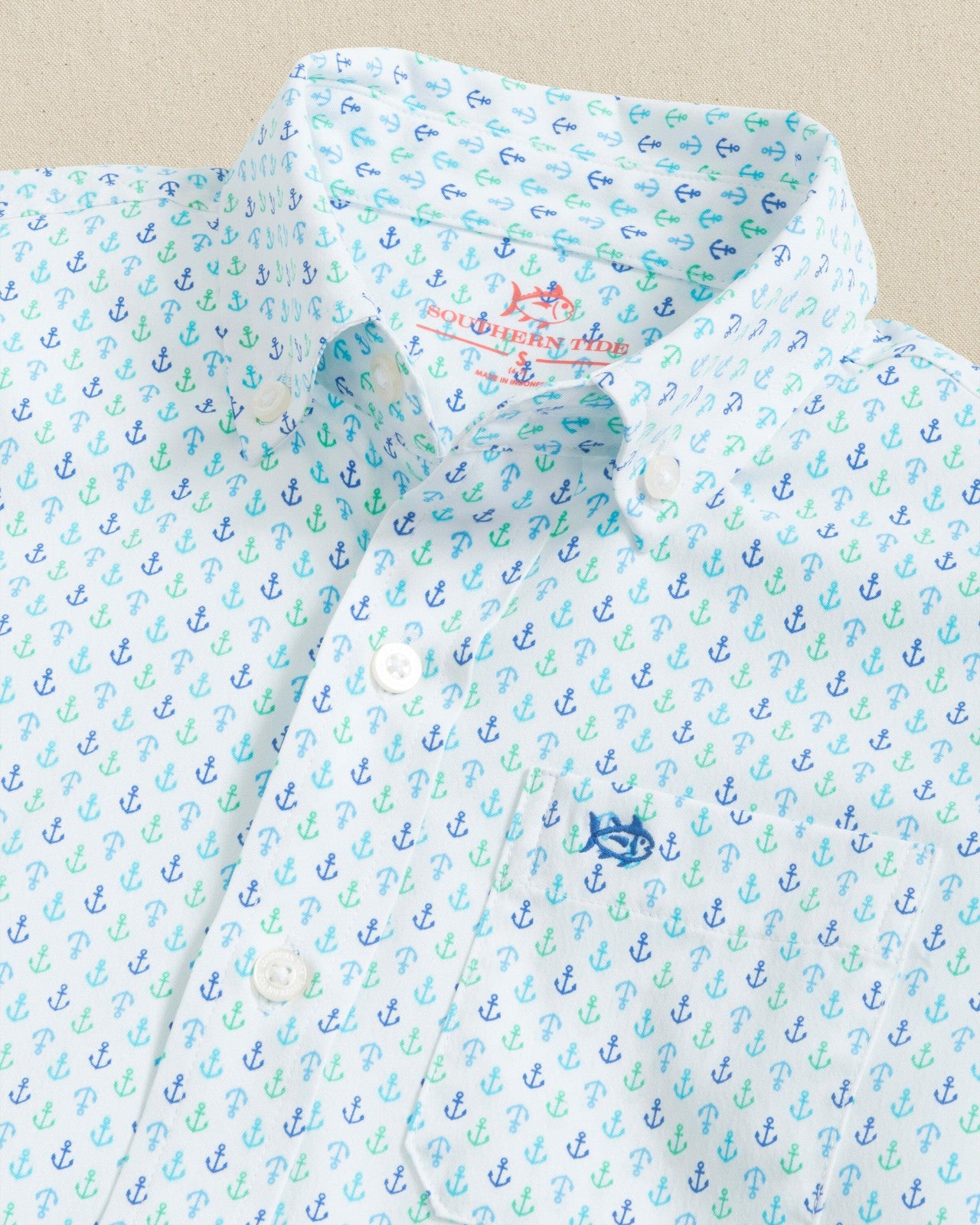Boys Anchors Away Short Sleeve Sport Shirt Southern Tide Savings