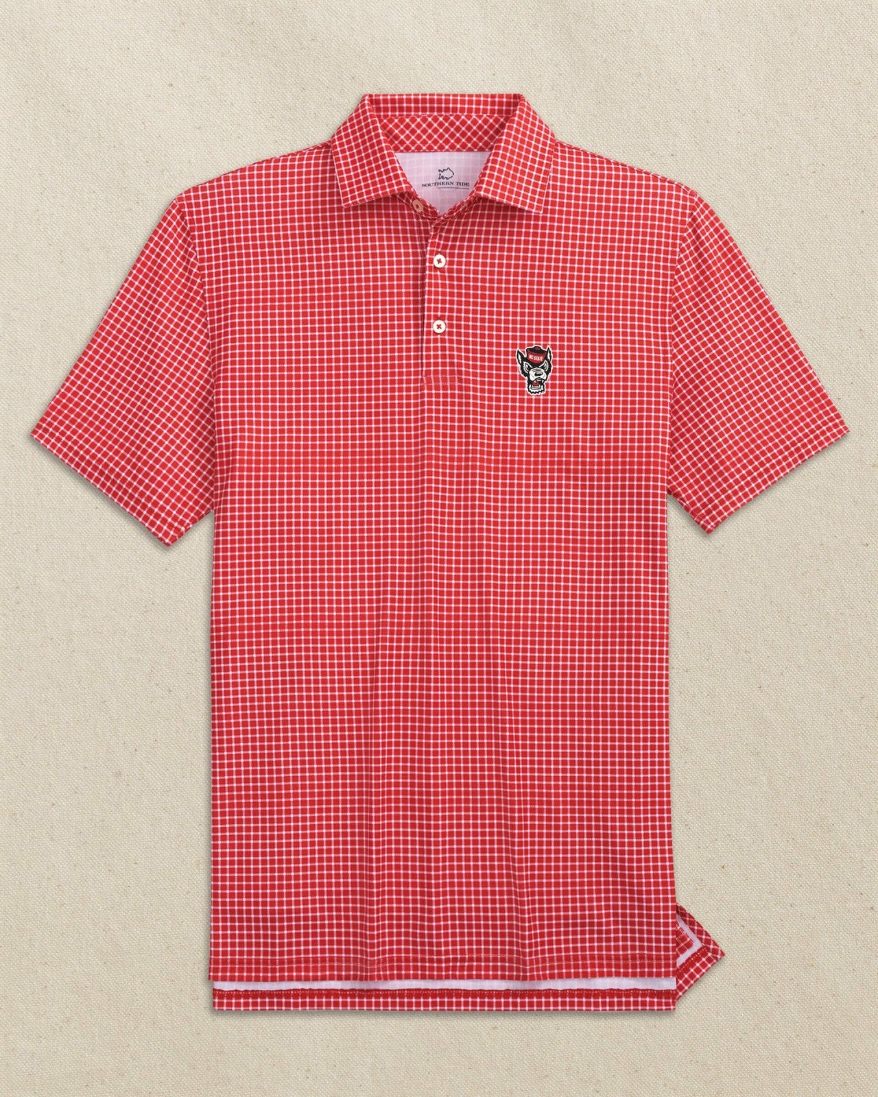 NC State Wolf Head Driver Dunes Edge Plaid Polo Southern Tide Discounted