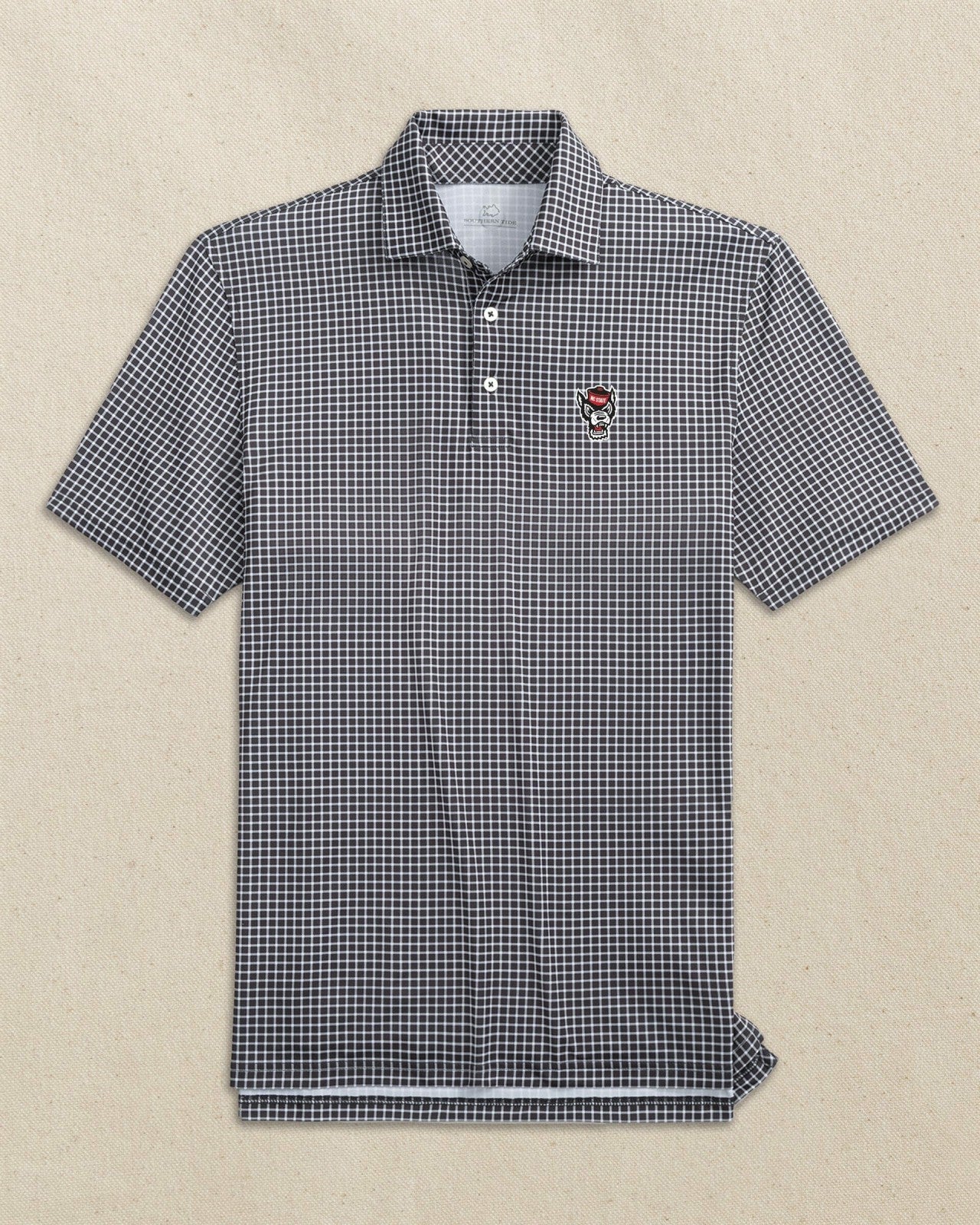 NC State Wolf Head Driver Dunes Edge Plaid Polo Southern Tide Discounted