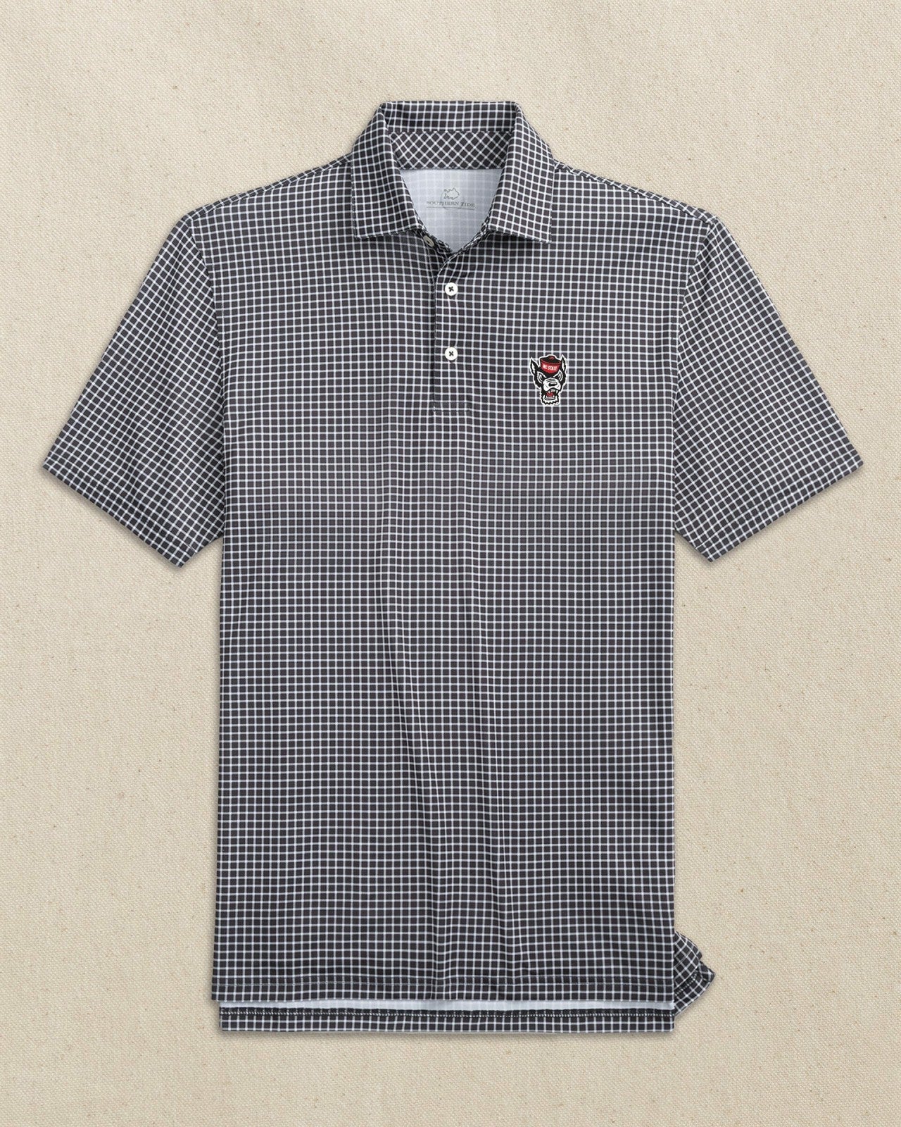 NC State Wolf Head Driver Dunes Edge Plaid Polo Southern Tide Discounted