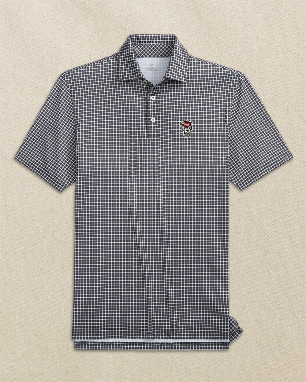 NC State Wolf Head Driver Dunes Edge Plaid Polo Southern Tide Discounted