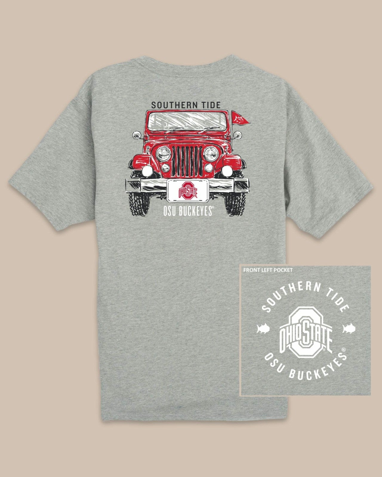Ohio State Buckeyes Heather Front Plate T-Shirt Southern Tide Outlets