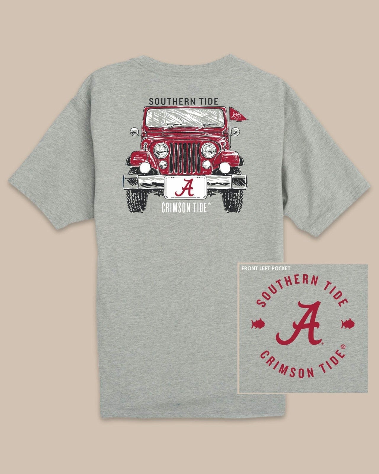 Alabama Crimson Tide Heather Front Plate T-Shirt Southern Tide Hot Deal
