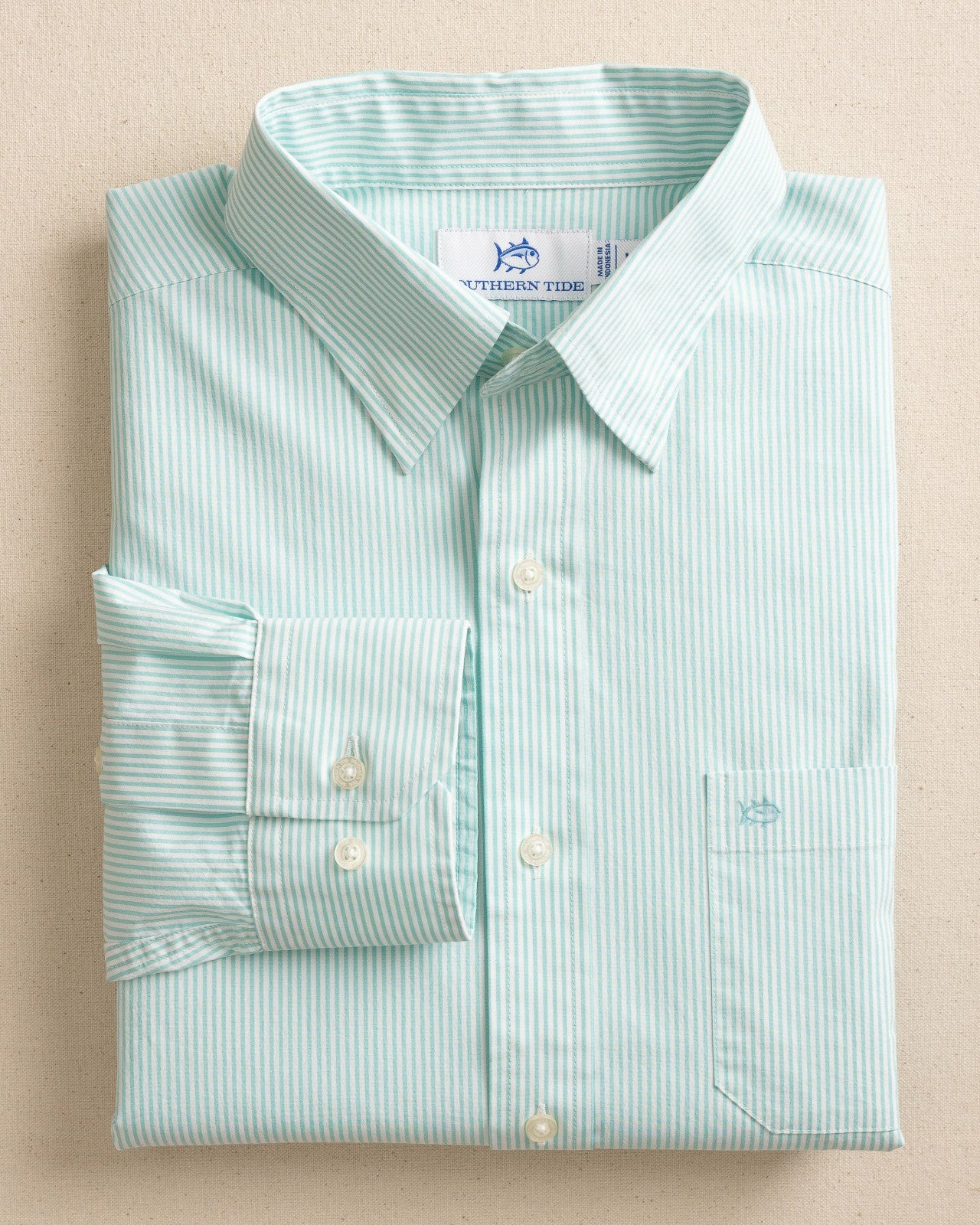 Charleston Mint Granby Stripe Long Sleeve Shirt Southern Tide Hot Deal