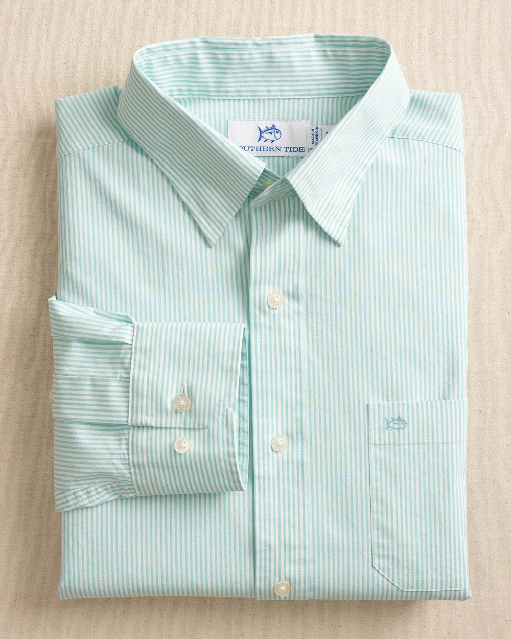 Charleston Mint Granby Stripe Long Sleeve Shirt Southern Tide Hot Deal