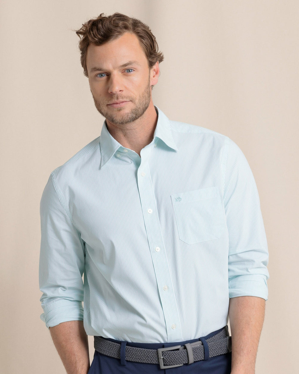 Charleston Mint Granby Stripe Long Sleeve Shirt Southern Tide Hot Deal